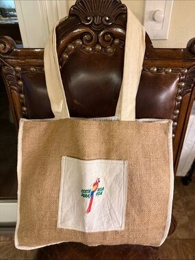 Costa Rica Parrot Tote Bag in Natural and Cream canvas & jute